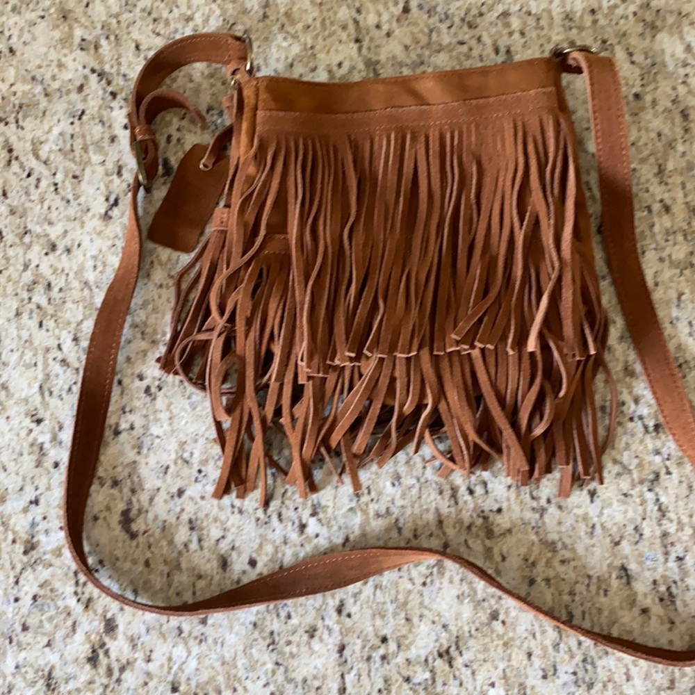 Suede Fringe Crossbody Bag.